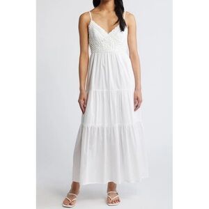 CHELSEA 28 White Crochet Trim Maxi Sundress